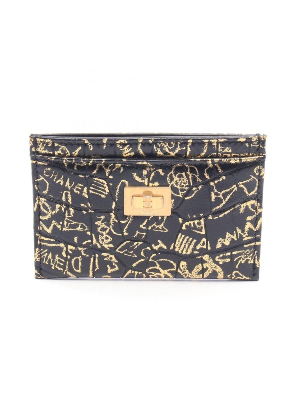 Chanel Card Case 2.55 Graffiti Black Leather